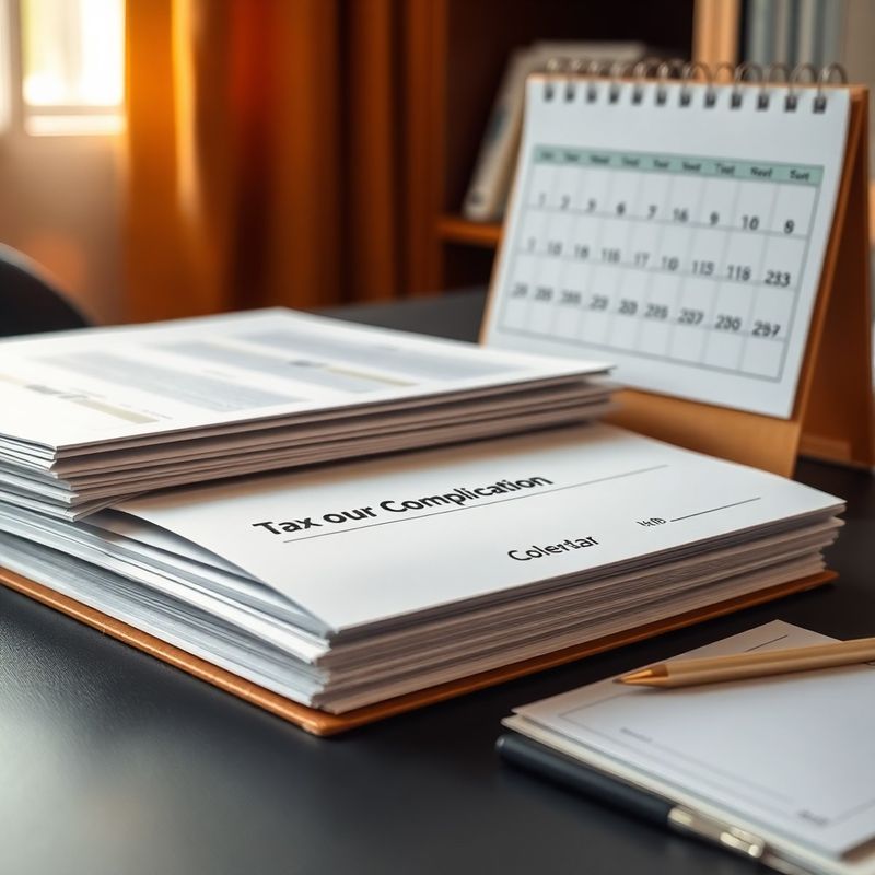 Dosare de conformitate fiscală și calendar pe un birou de consultant