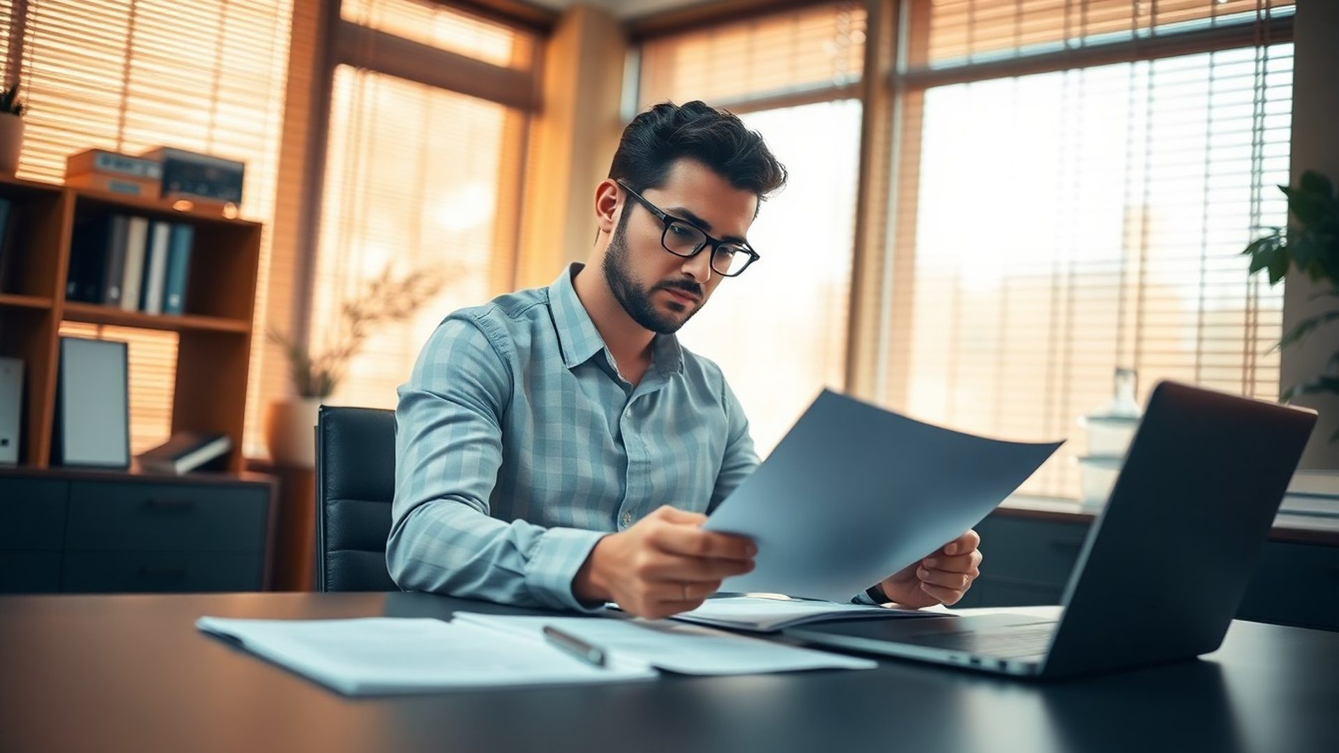Consultant fiscal GrowthBlueprint analizând documente într-un birou din București